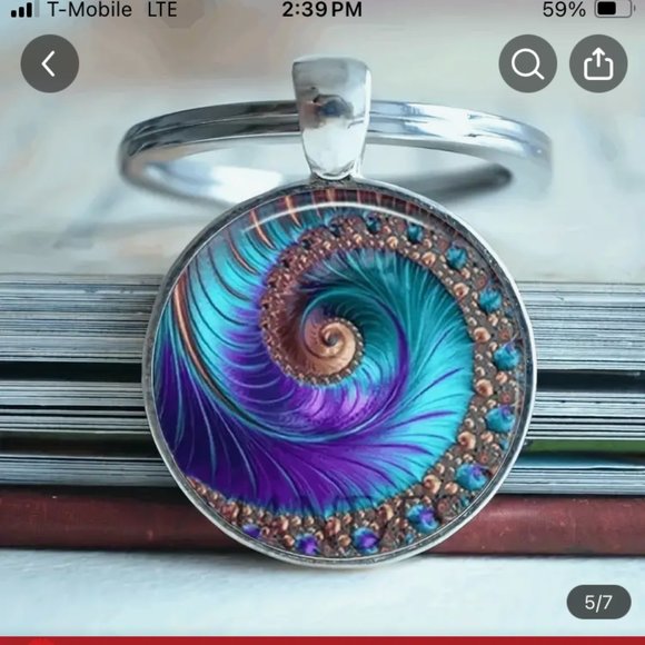 Blue Spiral Conch Peacock Feather Key chain, Bracelet, Necklace, Earrings - Picture 4 of 6